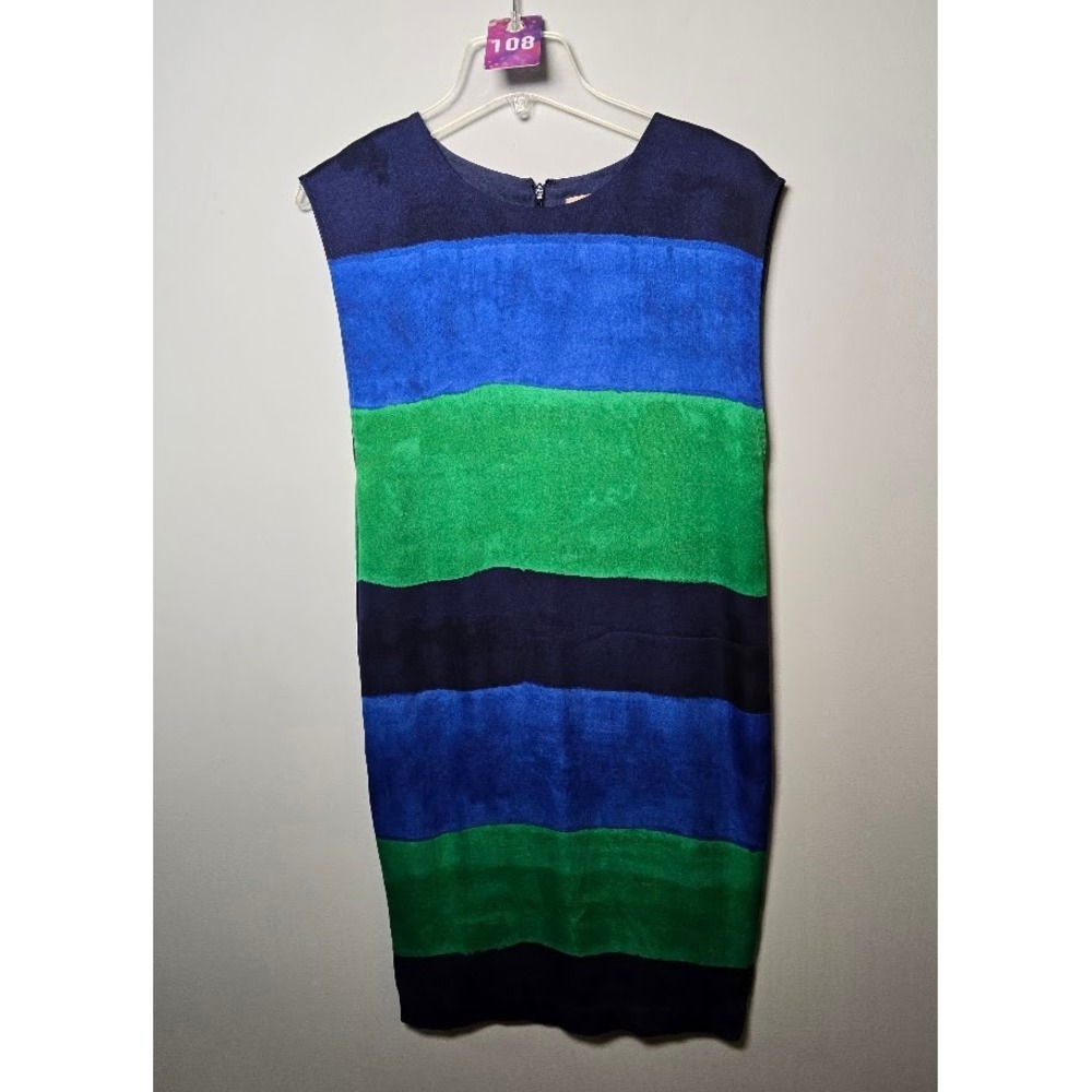 Anne Klein Womens Dress Blue Green Striped Color Block Sleeveless Sheath Size 2